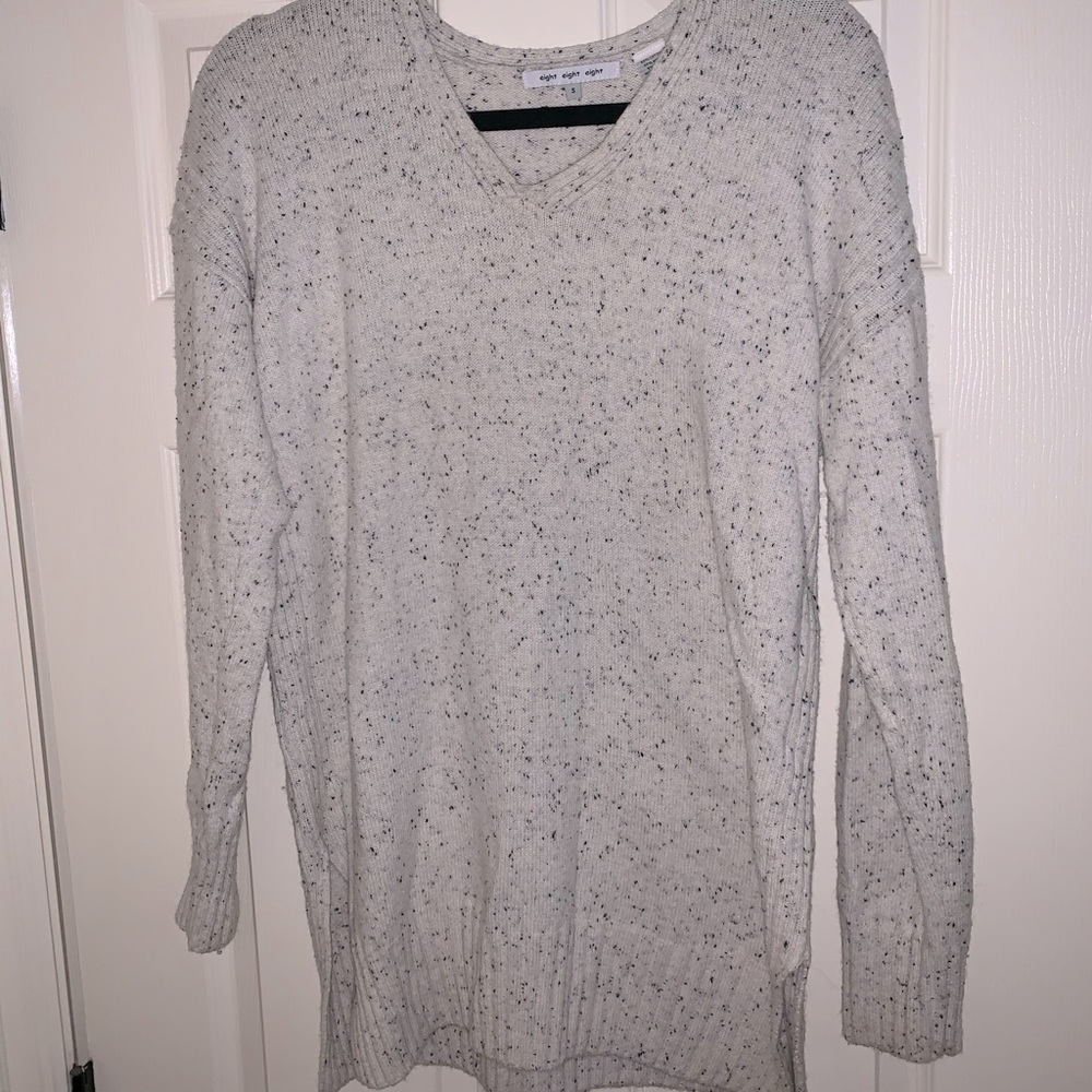 Speckled Print Light Grey Over Sized Sweater with Side Slits
